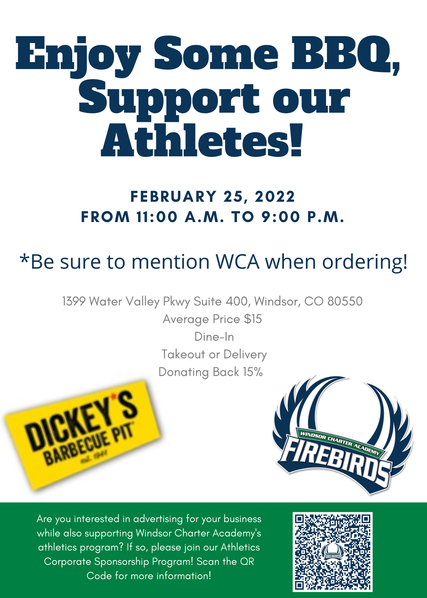 Booster Club Fundraiser: Dickey's Barbecue Pit — Windsor Charter Academy